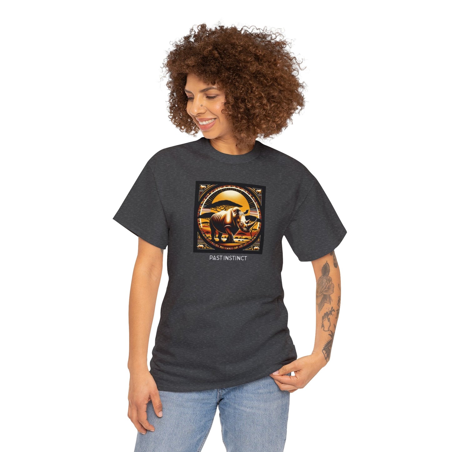 African "Sunset Majesty" white Rhino - Dark Tee